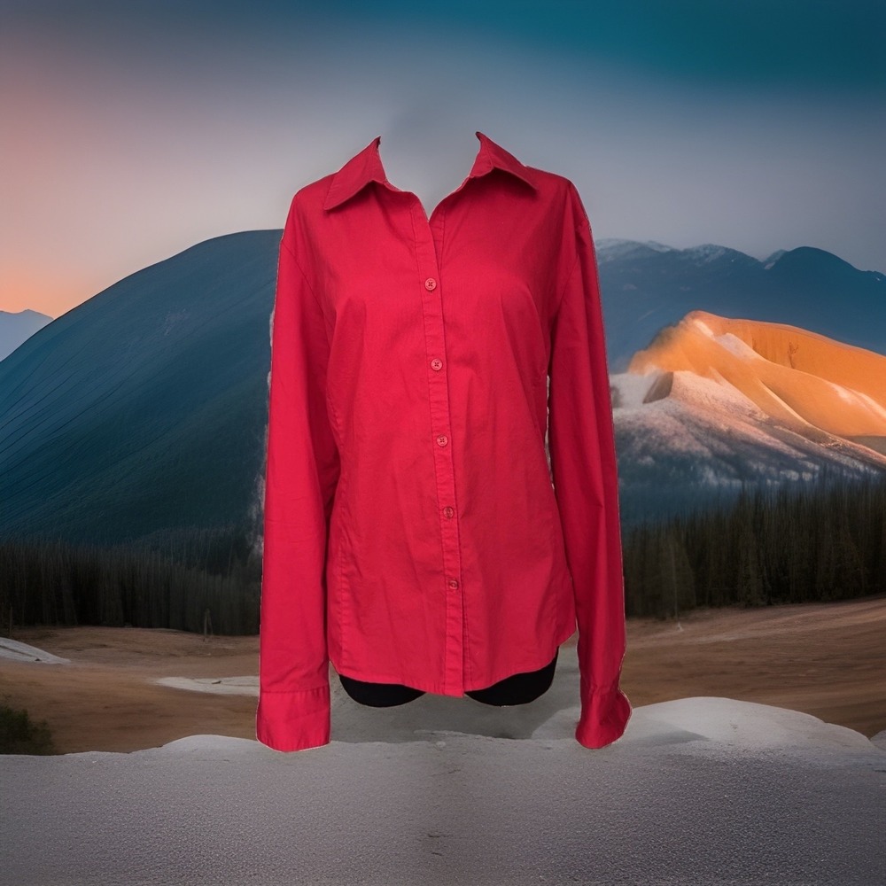 George Women Red Solid Button-Down Collared Long Sleeve Stretch Blouse XXL 20W
